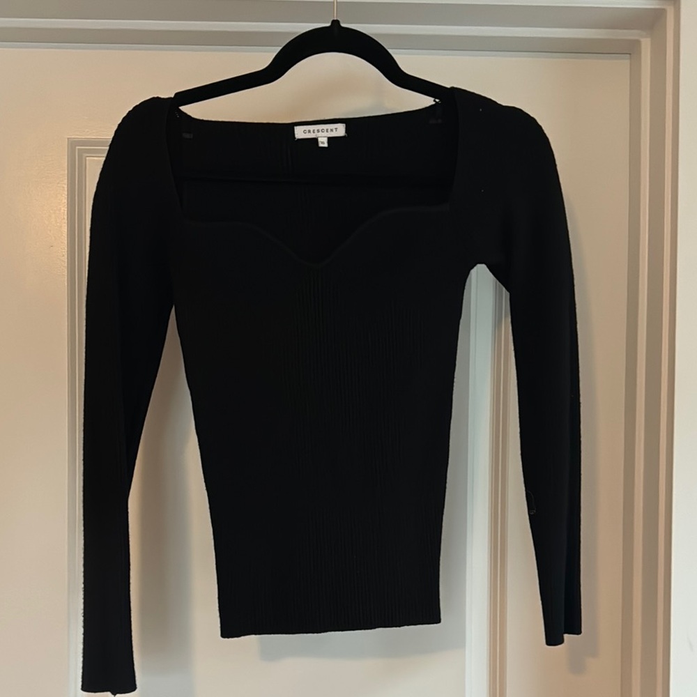 Crescent Black Long Sleeve Ribbed Top
